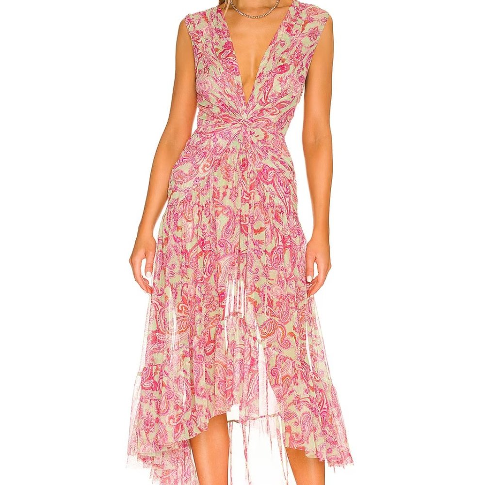 MISA Los Angeles Ava Paisley Gathered Midi Dress Size Large NEW w/o tags